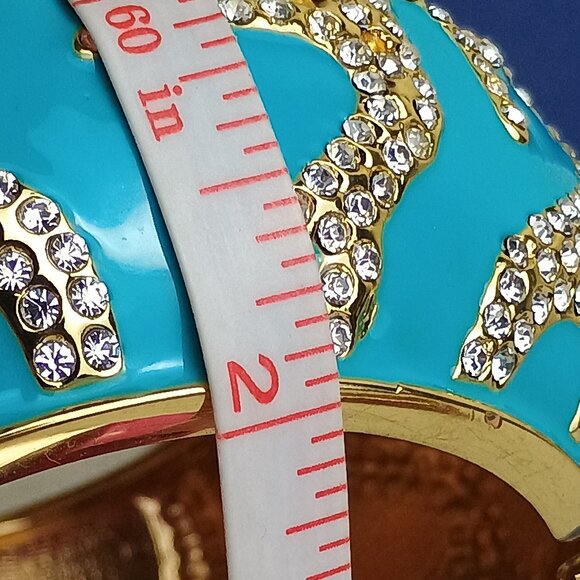 Coral Reef Pattern Glam Chunky Enamel Hinge Cuff Clamper Bracelet Turquoise - Picture 2 of 10